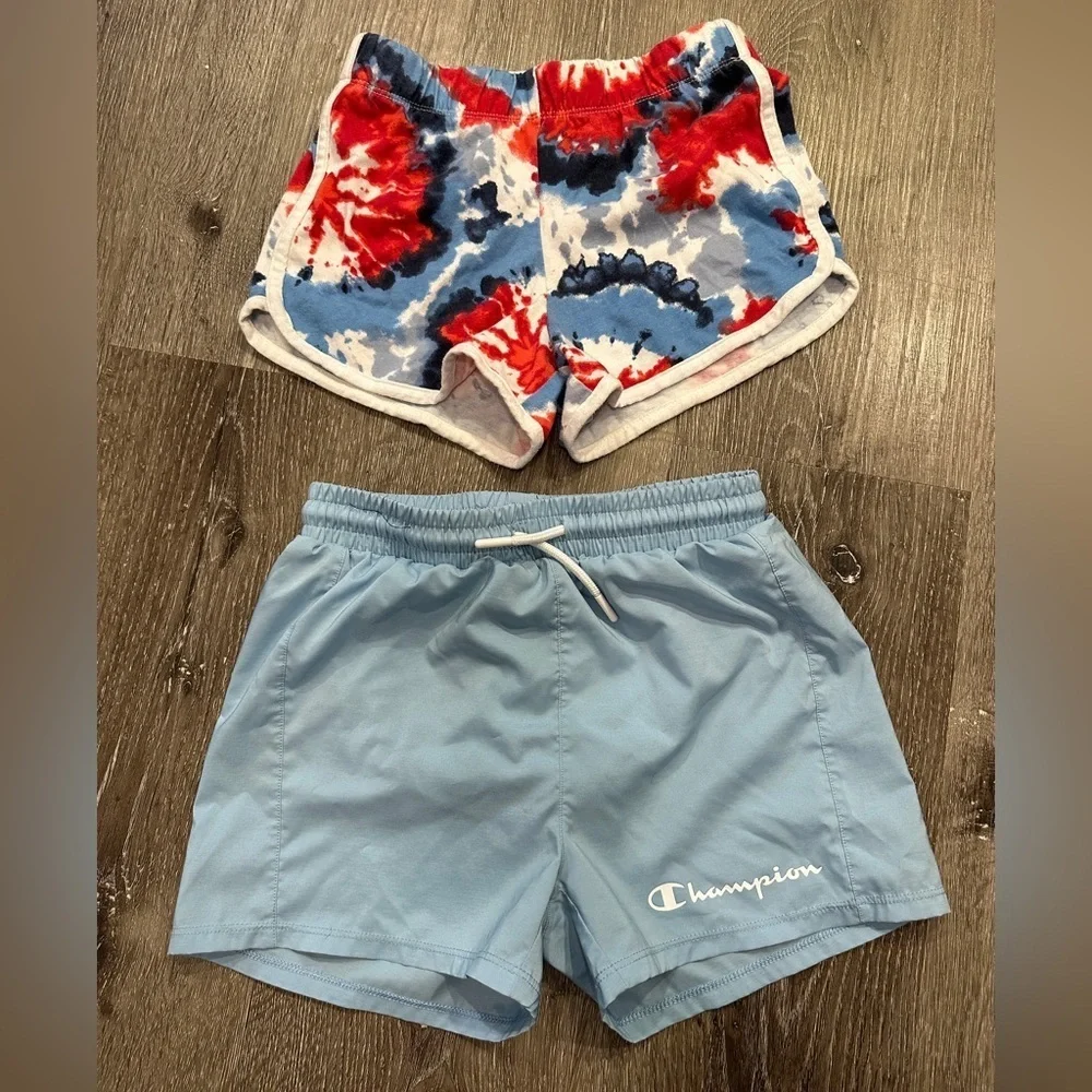 Girls champion shorts bundle red while and blue med 7/8